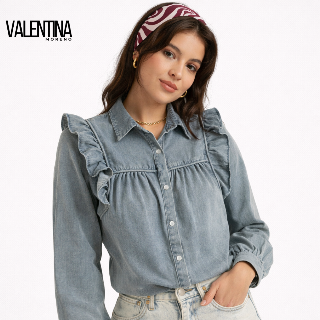 FLOR™ | Blusa con volantes de denim